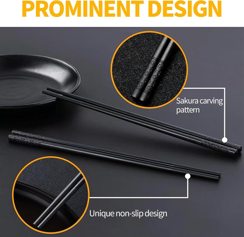 EvorMyst 12 Pairs Fiberglass Chopsticks Reusable Chop Sticks Black Chopstick Dishwasher Safe Japanese - Image 2