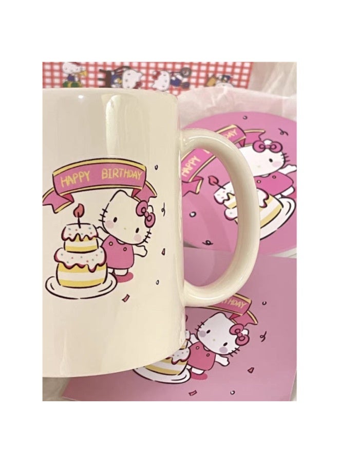 Cute Hello Kitty Mark Cup Ins Style High Color Value Cartoon Hellokitty Water Cup Cup Dormitory Belt Handle-Color:Cup➕Wooden Spoon-Capacity:Standard  - Image 4