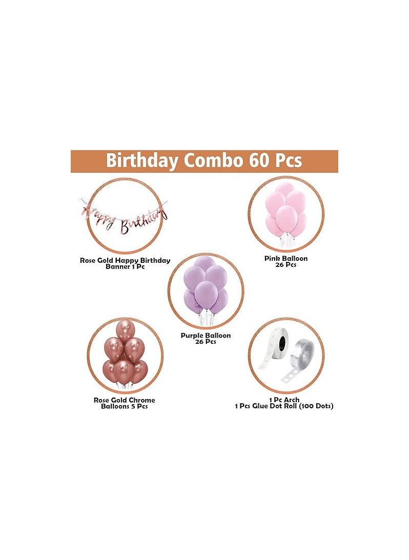 Party Propz Party Propz Birthday Decoration Items for Girls - 60 Pcs Balloons for Birthday Decorations | Birthday Decorations for Kids | Purple Birthday Decorations Kit | Bday Balloons Rose Gold, Purple, Pink  - Image 2