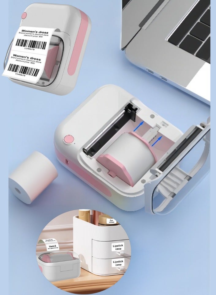 طابعة تسمية بلوتوث لاسلكية جديدة مع ملصق ملصق أبيض 50*30 مم وكابل USB ، آلة وضع علامة حرارية خالية من الحبر المحمولة ، آلة صنع الملصقات لطابعة باركود العلامة ، آلة وضع العلامات الحرارية ذات اللون ال - Image 1