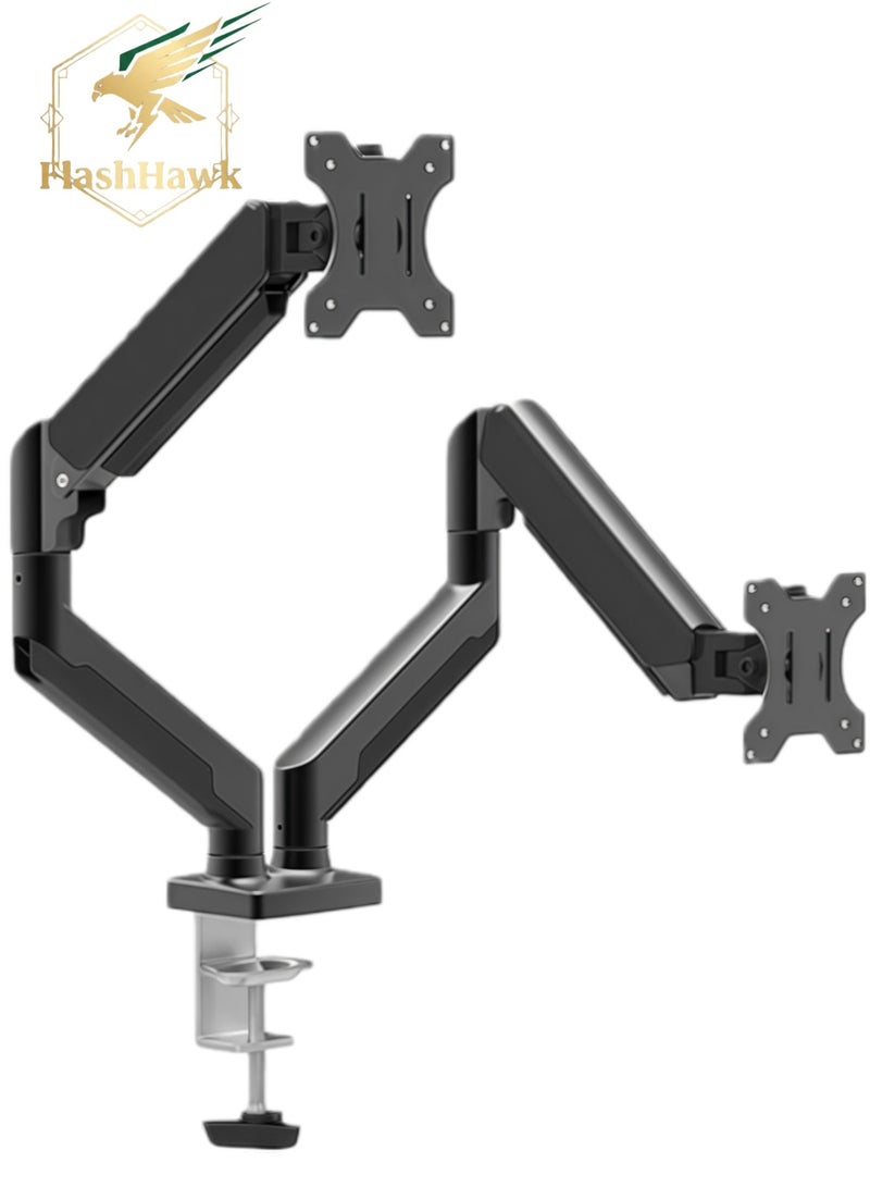 FlashHawk Dual Monitor Mount Arm for 13 to 32 Inch Monitors, Max 22 lbs Each Arm, Articulating Gas Spring Monitor Arm with Clamp and Grommet Base - Image 1