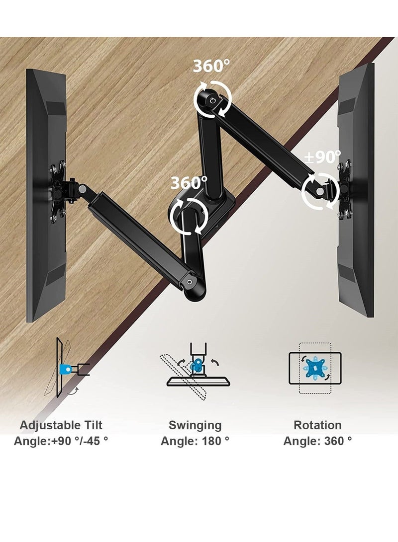 FlashHawk Dual Monitor Mount Arm for 13 to 32 Inch Monitors, Max 22 lbs Each Arm, Articulating Gas Spring Monitor Arm with Clamp and Grommet Base - Image 2