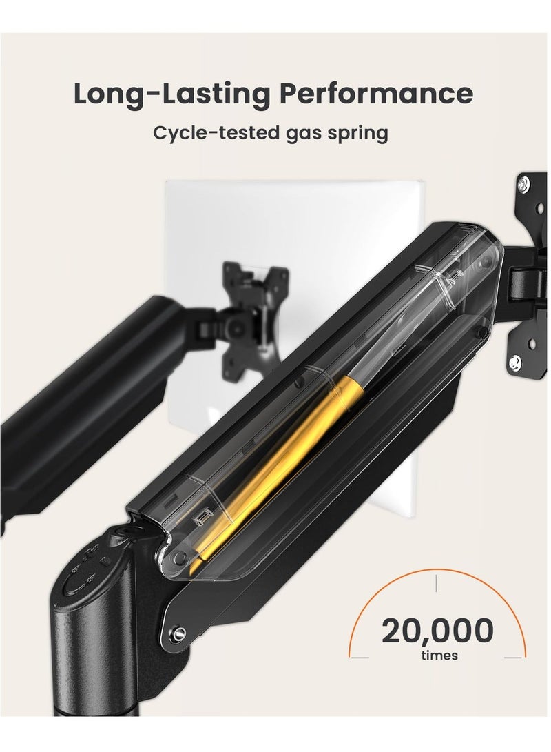 FlashHawk Dual Monitor Mount Arm for 13 to 32 Inch Monitors, Max 22 lbs Each Arm, Articulating Gas Spring Monitor Arm with Clamp and Grommet Base - Image 4