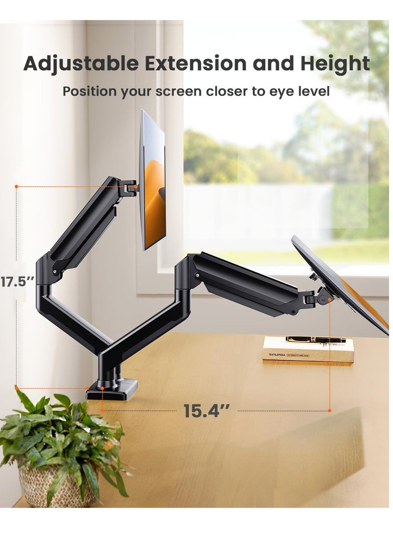 Dual Monitor Mount Stand Fits 13 to 32 Inch Monitors Max 22 lbs Each Arm,Articulating Gas Spring Monitor Arm, with Clamp and Grommet Base