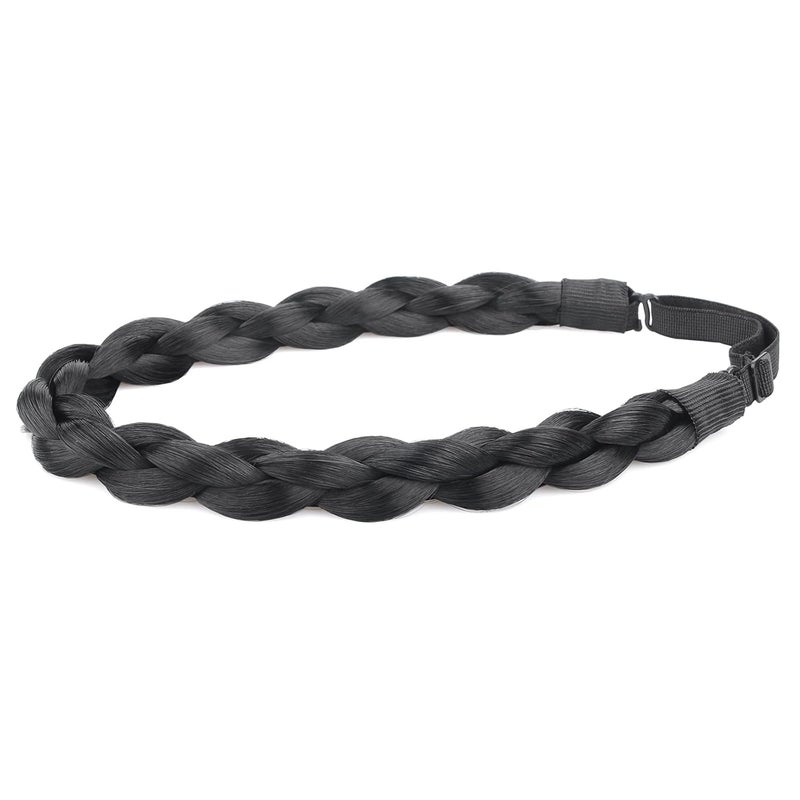 DIGUAN Chubby Narrow Synthetic Hair Braided Headband Classic Chunky Plaited Braids Elastic Stretch Hairpiece Women Girl Beauty accessory 58g Black