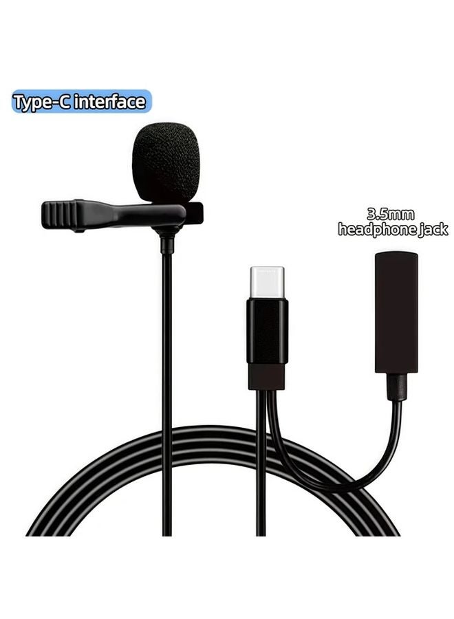 ميكروفون لافالير مكثف من النوع C، مع منفذ USB C و Lightning و 3.5 مم، للهواتف وأجهزة الكمبيوتر والأجهزة اللوحية - Image 1