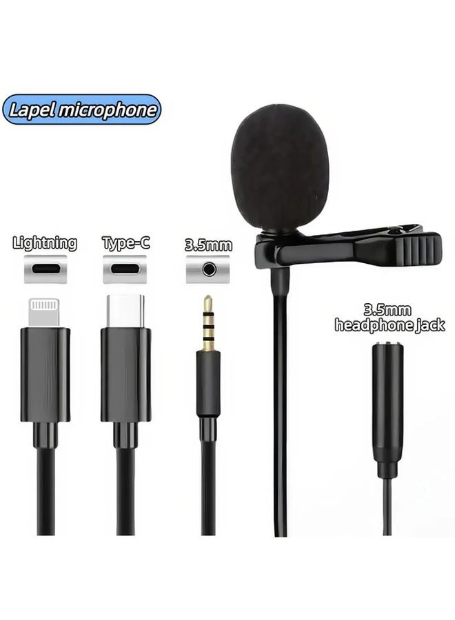 ميكروفون لافالير مكثف من النوع C، مع منفذ USB C و Lightning و 3.5 مم، للهواتف وأجهزة الكمبيوتر والأجهزة اللوحية - Image 2