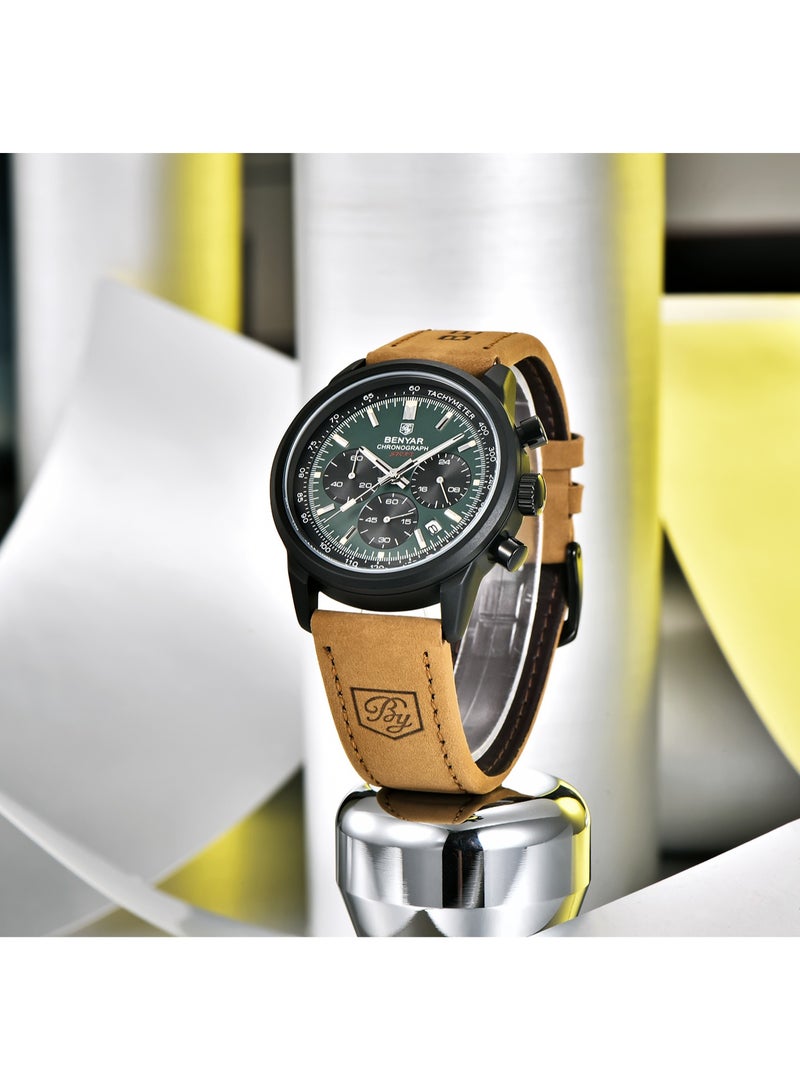BENYAR Watches for Men Luxury Quartz Water Resistant Watch Men's Chronograph Genuine Leather Strap 5188 - Image 4