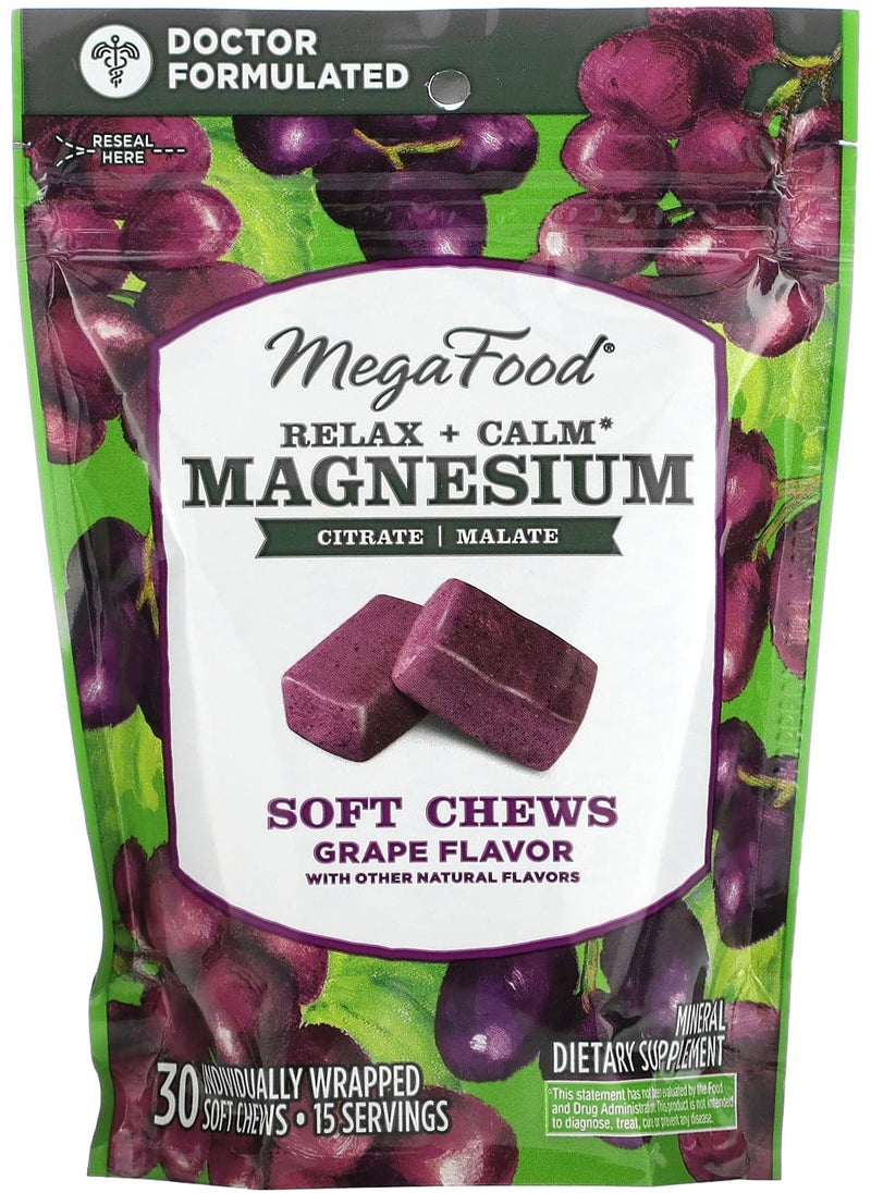 MegaFood Relax + Calm Magnesium Soft Chews, Grape 