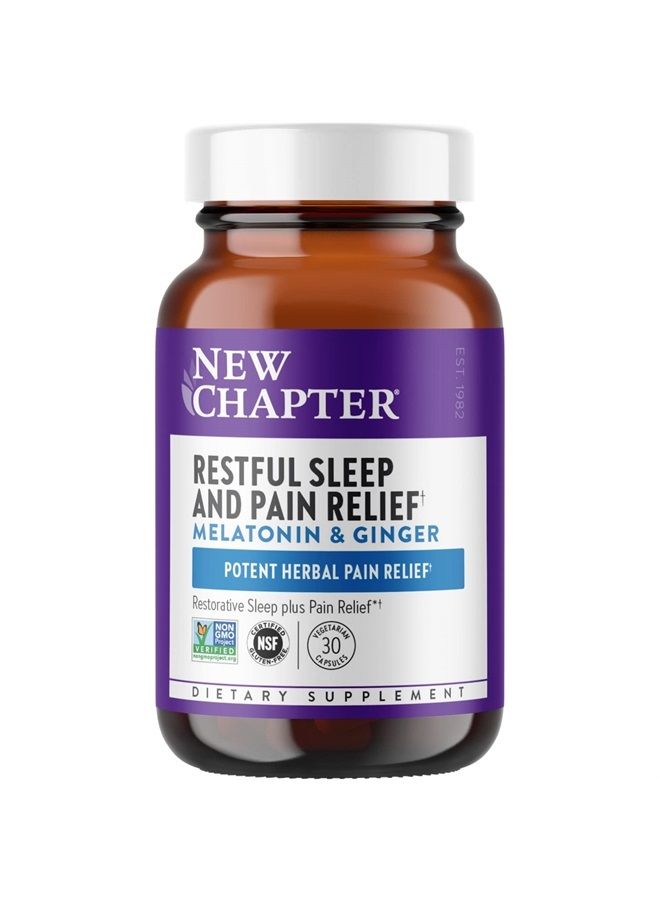 New Chapter Melatonin & Ginger Sleep Supplement, New Chapter Sleep Aid,  Restful Sleep and Pain Relief, Gluten Free and Non-GMO, 30 Vegetarian Capsules - Image 1