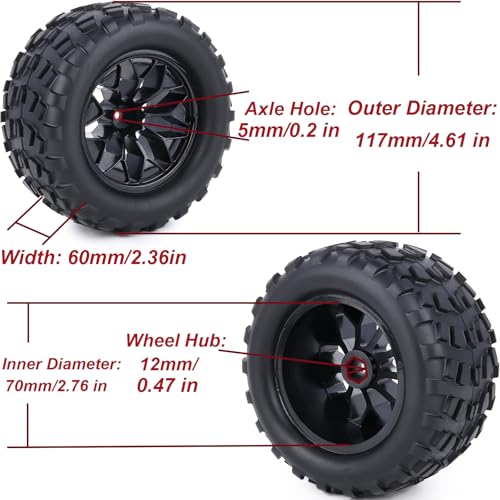 ZRRC Preglued 12mm Hex 110 Scale RC Truck Tires and Wheels 28 MT Tires for Traxxas Rustler Stampede 4x4 VXL 2WD Redcat Volcano EPX Pro S30 Blackout XTE Pro RIAARIO AMORIL 110 RC Monster Truck - Image 5