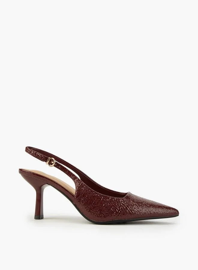 Textured Pointed Toe Shoes with Flared Heels