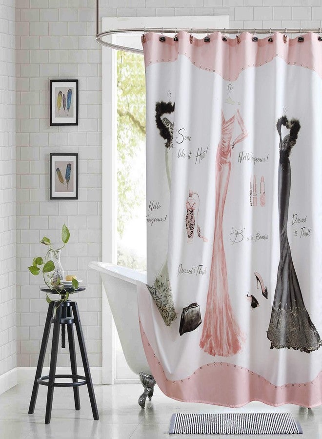 BESTRIPES Fabric Shower Curtain, Pink Evening Gown Print Female Fashion Shower Curtains for Bathroom, Women Bathroom Curtains, 72" W x 72" H - Image 1