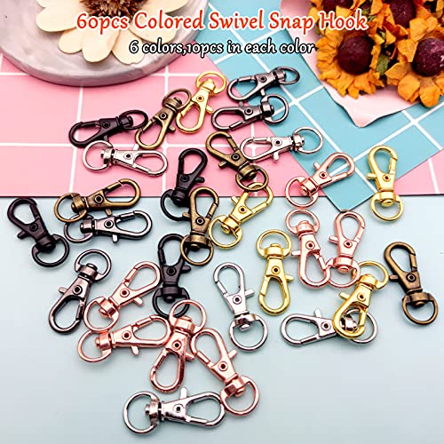 Oubaka 60Pcs Colored Swivel Lanyard Snap Hook,Metal Key Chain Clip Hooks Swivel Clasp Swivel Hook Keychain Hooks for Lanyard Key Rings Crafting Supplies(6 Colors) - Image 2