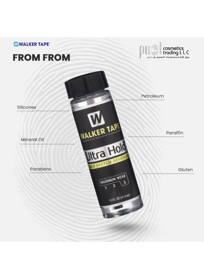 Walker Tape لاصق سائل فائق الثبات لأنظمة الشعر – 1.4 أونصة سائلة لاصق بالفرشاة – لاصق شعر قوي طويل الثبات – مقاوم للماء، يجف بشكل شفاف، لاصق آمن للبشرة لباروكات الدانتيل، والتوبيهات، والإضافات - Image 3