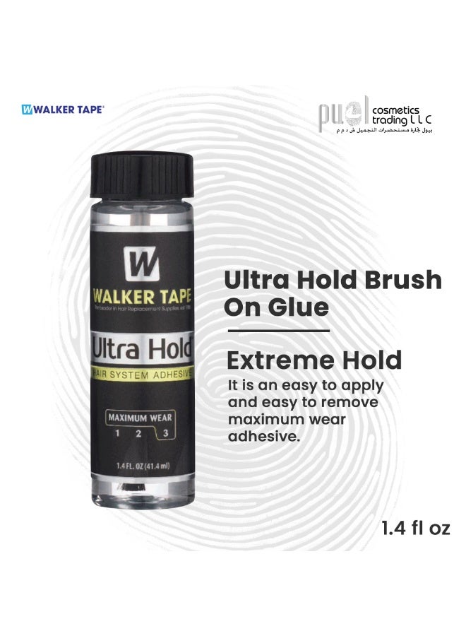 Walker Tape لاصق سائل فائق الثبات لأنظمة الشعر – 1.4 أونصة سائلة لاصق بالفرشاة – لاصق شعر قوي طويل الثبات – مقاوم للماء، يجف بشكل شفاف، لاصق آمن للبشرة لباروكات الدانتيل، والتوبيهات، والإضافات - Image 2