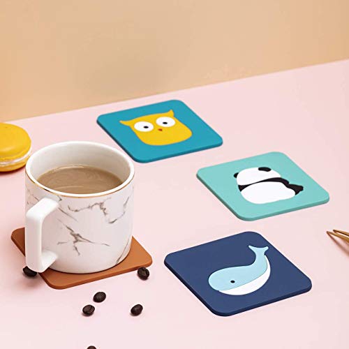KPNG Silicone Coasters for Drinks Kids,, Non-Slip Soft Silicone Material Table Coasters for Housewarming, Kitchen, Drink Coaster (Pack of 6, Small 9 x 9 x 0.8 cm) - Image 2