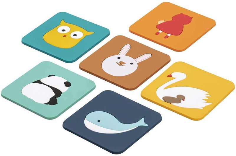 KPNG Silicone Coasters for Drinks Kids,, Non-Slip Soft Silicone Material Table Coasters for Housewarming, Kitchen, Drink Coaster (Pack of 6, Small 9 x 9 x 0.8 cm) - Image 1
