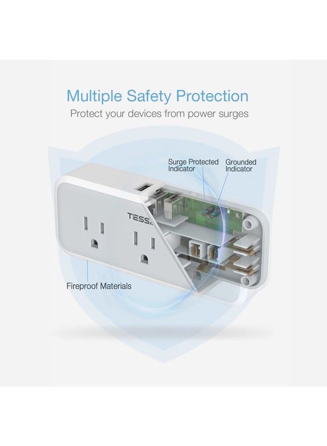 TESSAN Multi Plug Outlet Splitter, 5 AC Surge Protector Outlet Extension Extender with 3 USB Wall Charger, Multiple Plug Expander for Home Office Dorm Room Essentials - Image 4