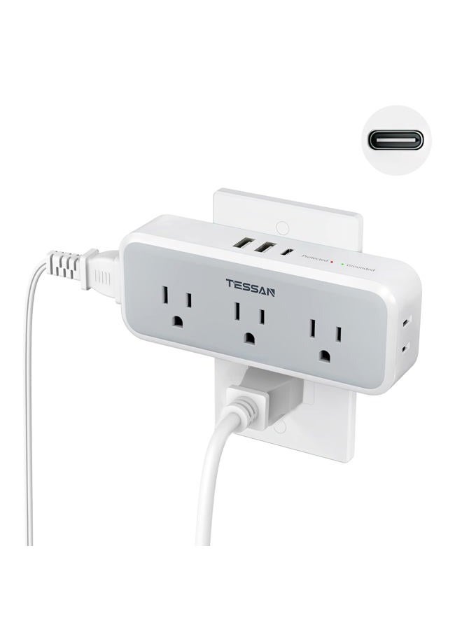 TESSAN Multi Plug Outlet Splitter, 5 AC Surge Protector Outlet Extension Extender with 3 USB Wall Charger, Multiple Plug Expander for Home Office Dorm Room Essentials - Image 1