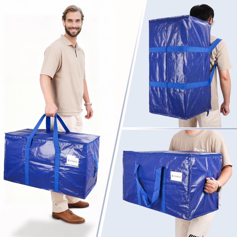 KYODOLED 6 Pack Extra Heavy Duty Blue Moving Bags - Large Move In & Packing Bags for College Students, Sturdy Storage Totes with Strong Zipper & Comfortable Handles for Clothes Storage - Image 5