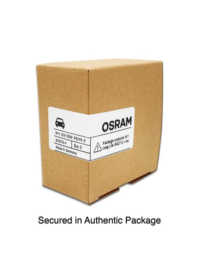 OSRAM H11 64211L+ DOT Original Standard Halogen Bulb 12V 55W 3800K PGJ19-2 Made in Germany/Pack of 2 - Image 3