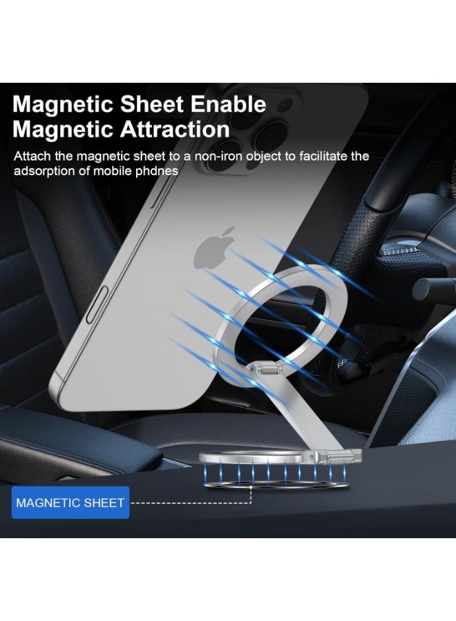 اوراکس MagSafe مزدوج الجانب الهاتف المغناطيسي خاتم حامل قبضة الوقوف، قوية المغناطيس قابل للتعديل الركيزة، المحمولة والقابلة للطي، لحالات الهاتف المغناطيسي، الملحقات المحمولة (الفضية) - Image 3