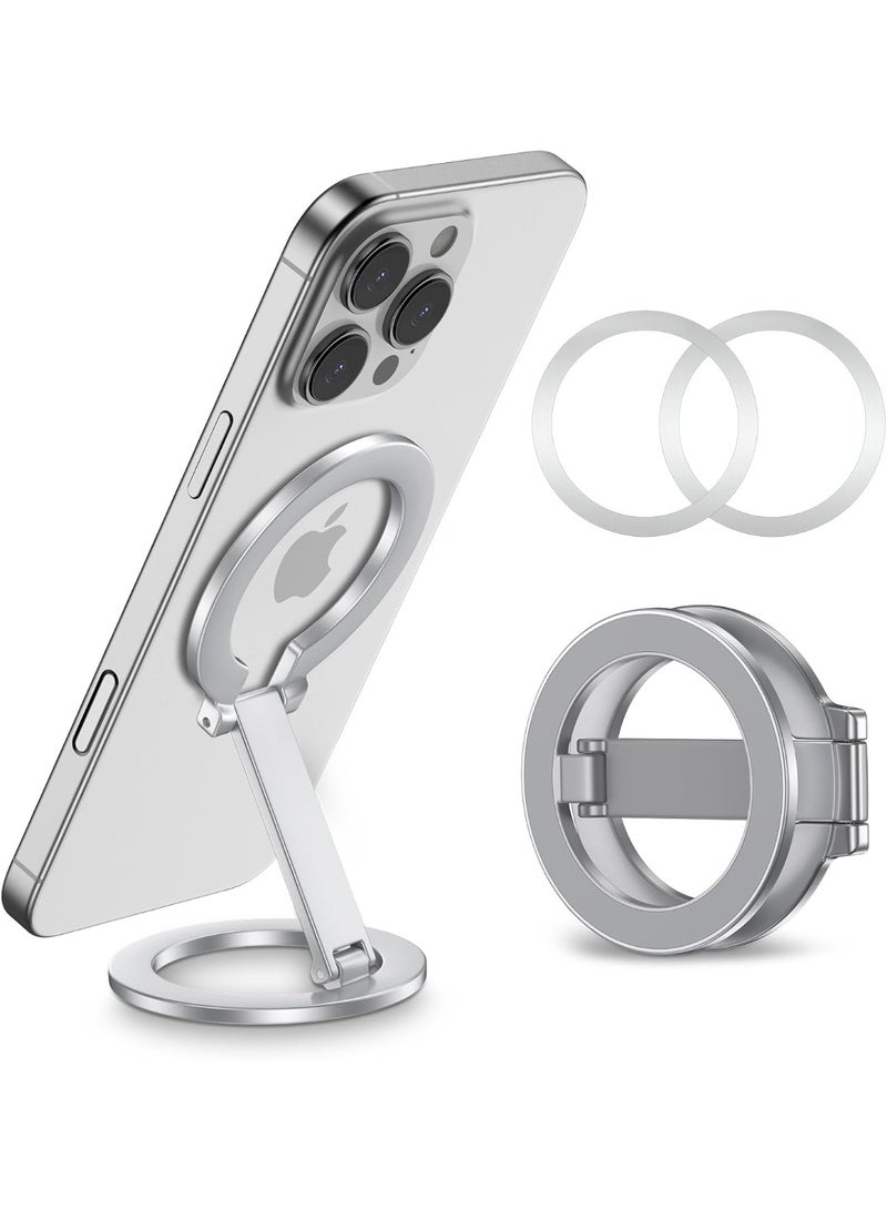 اوراکس MagSafe مزدوج الجانب الهاتف المغناطيسي خاتم حامل قبضة الوقوف، قوية المغناطيس قابل للتعديل الركيزة، المحمولة والقابلة للطي، لحالات الهاتف المغناطيسي، الملحقات المحمولة (الفضية) - Image 1
