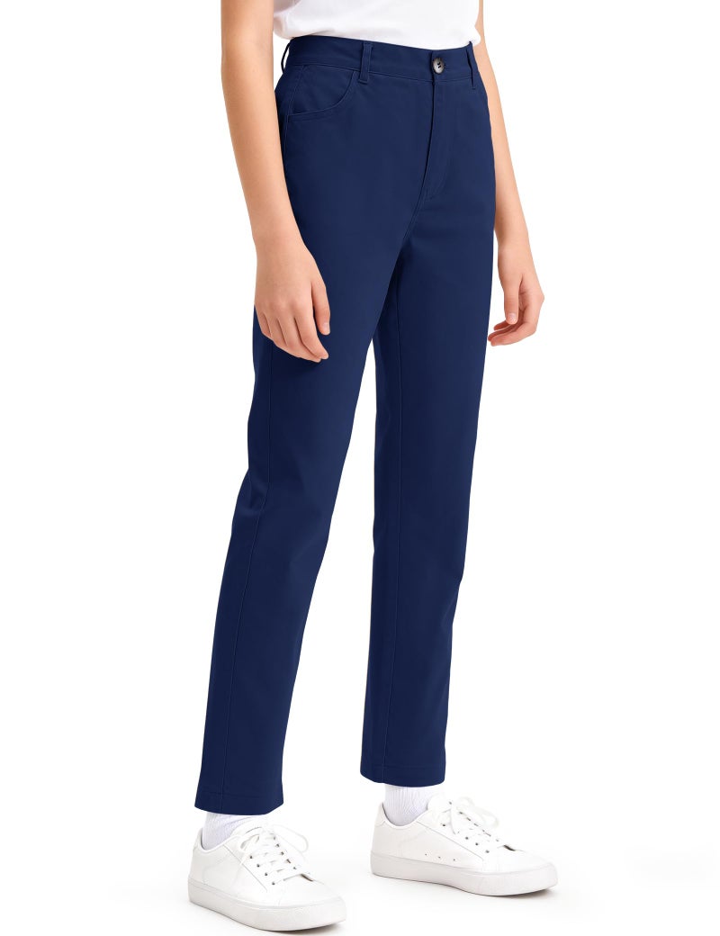 KEREDA Girls School Uniform Slim Fit Pants with Pockets, Elastic Waist, School Skinny Pants for Teen Girls Clothes 12-13 Years Navy - Image 2