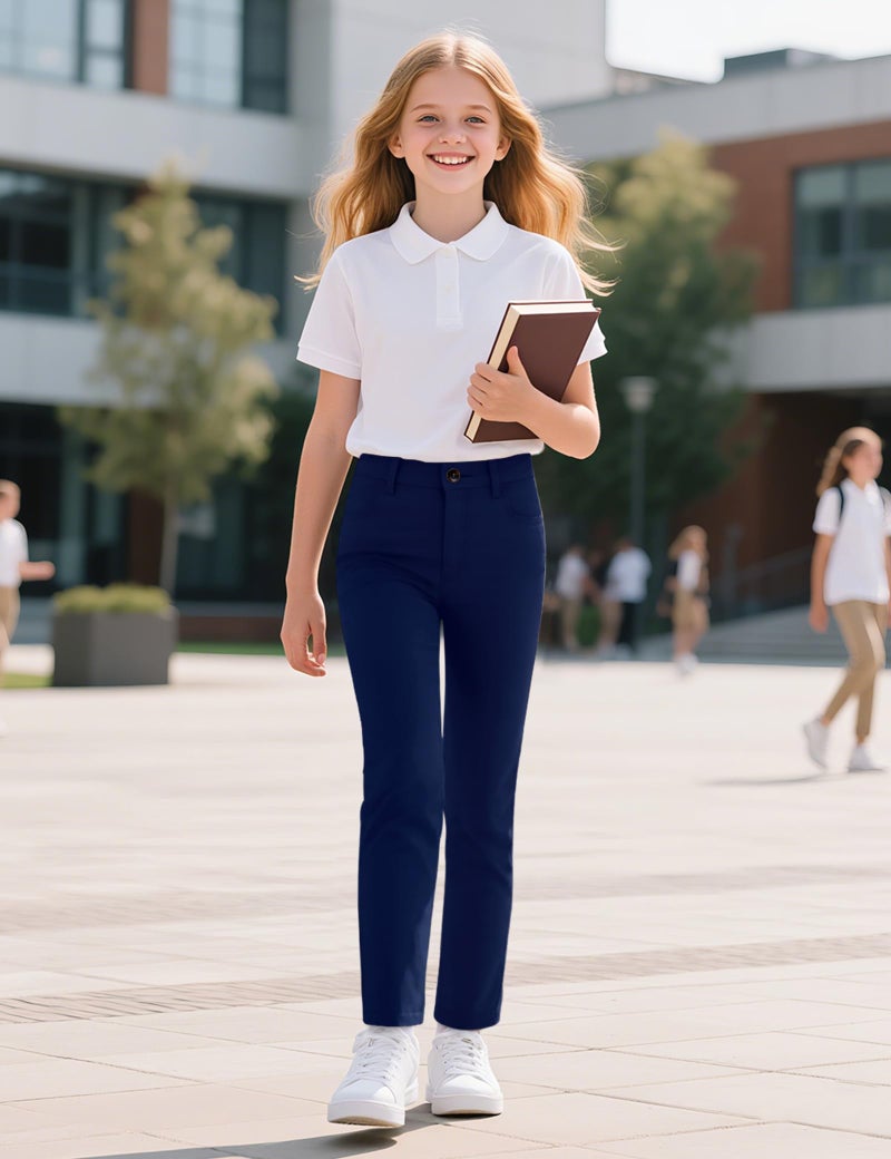 KEREDA Girls School Uniform Slim Fit Pants with Pockets, Elastic Waist, School Skinny Pants for Teen Girls Clothes 12-13 Years Navy - Image 3