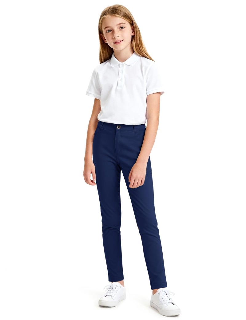 KEREDA Girls School Uniform Slim Fit Pants with Pockets, Elastic Waist, School Skinny Pants for Teen Girls Clothes 12-13 Years Navy - Image 1