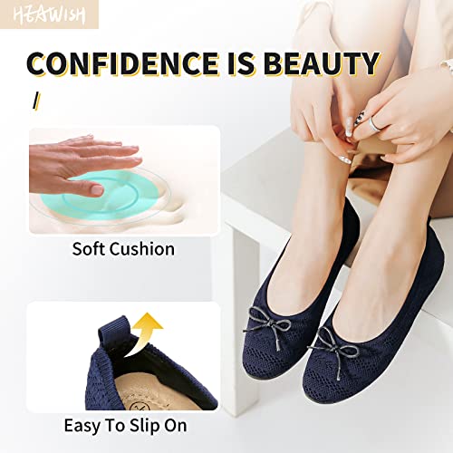 HEAWISH Women’s Flats Shoes Comfortable Navy Flats Crochet Lace Mesh Round Toe Slip On Casual Ballet Flats Dress Shoes(Navy, US7) - Image 4