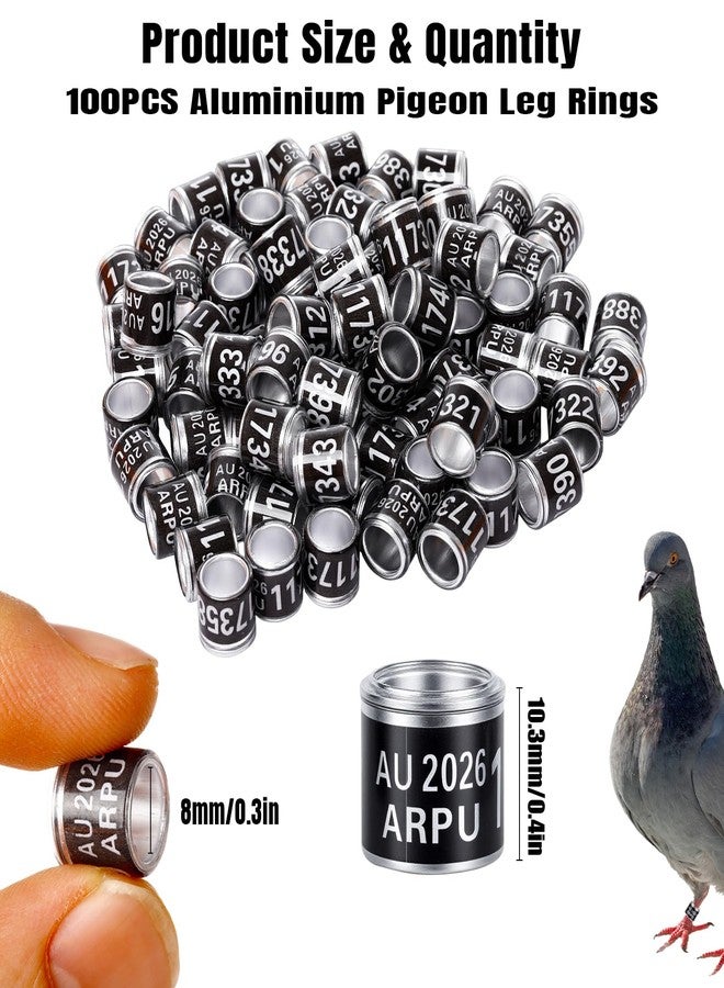 FULAIERGD 100Pcs Aluminium Pigeon Leg Rings Dove Leg Rings Identify Pigeon Bands with 2026 ARPU Training Identify Birds Foot Ring (Black) - Image 2