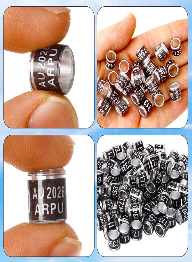 FULAIERGD 100Pcs Aluminium Pigeon Leg Rings Dove Leg Rings Identify Pigeon Bands with 2026 ARPU Training Identify Birds Foot Ring (Black) - Image 3