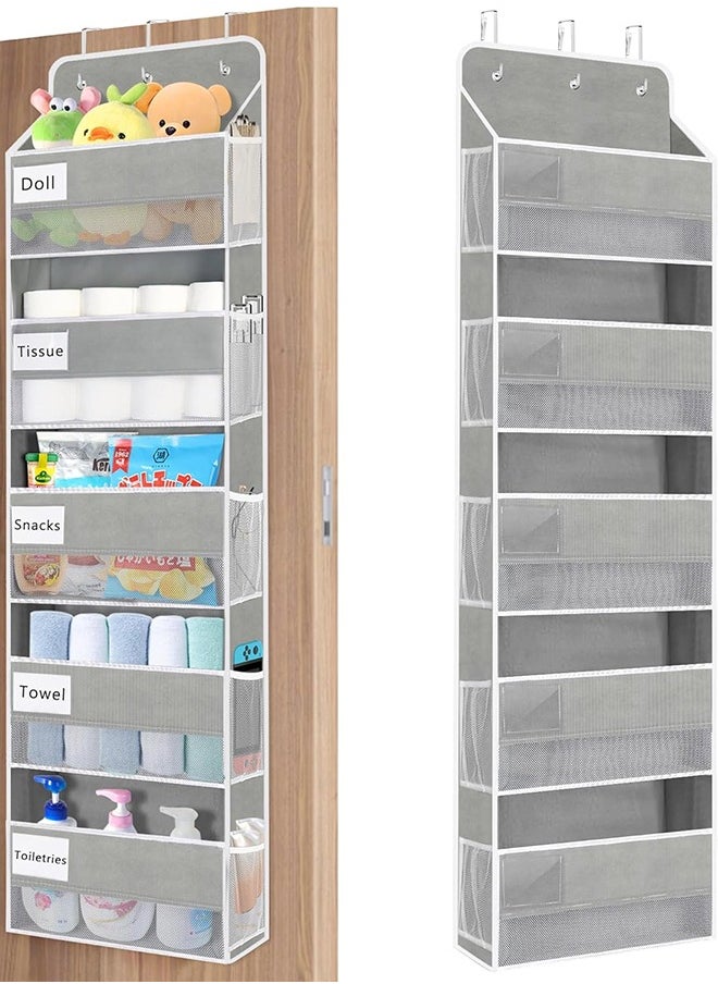 JCB CHIC Over The Door Organizer Storage, 44lbs Weight Capacity Hanging Door Organizer, Behind Door Organizer with 5 Large Pockets 10 Mesh Side Pockets 5 PVC Pouches for Nursery Bathroom Bedroom Pantry  - Image 1