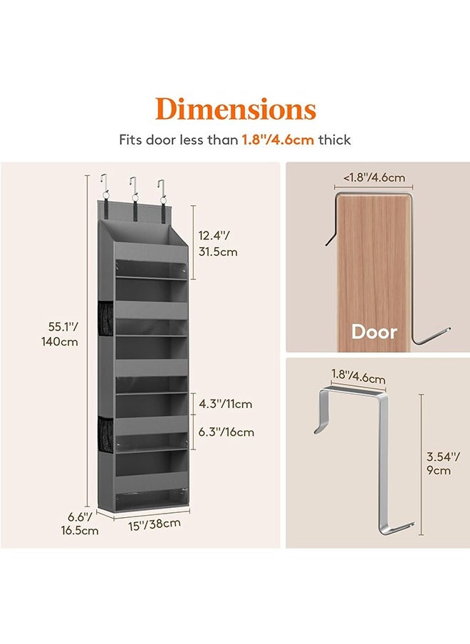 JCB CHIC Over The Door Organizer Storage, 44lbs Weight Capacity Hanging Door Organizer, Behind Door Organizer with 5 Large Pockets 10 Mesh Side Pockets 5 PVC Pouches for Nursery Bathroom Bedroom Pantry  - Image 2
