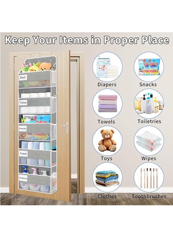 JCB CHIC Over The Door Organizer Storage, 44lbs Weight Capacity Hanging Door Organizer, Behind Door Organizer with 5 Large Pockets 10 Mesh Side Pockets 5 PVC Pouches for Nursery Bathroom Bedroom Pantry  - Image 4