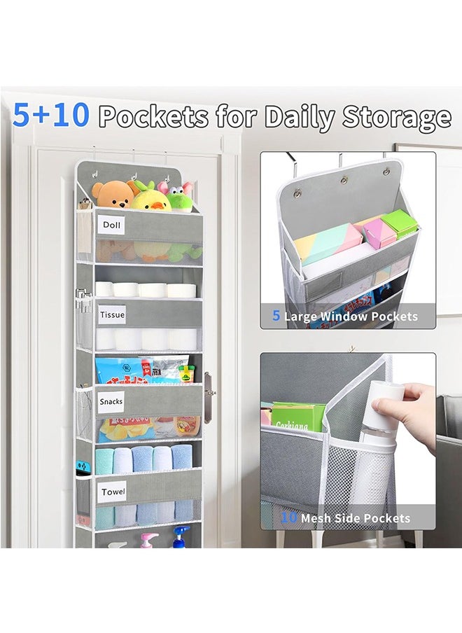 JCB CHIC Over The Door Organizer Storage, 44lbs Weight Capacity Hanging Door Organizer, Behind Door Organizer with 5 Large Pockets 10 Mesh Side Pockets 5 PVC Pouches for Nursery Bathroom Bedroom Pantry  - Image 3