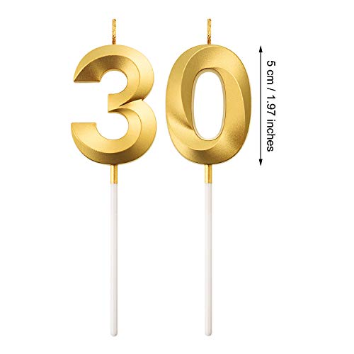 BBTO Birthday Candles Numeral Candles Cake Topper Decoration for Birthday Party Wedding Anniversary Celebration Supplies(Gold,30th) - Image 2