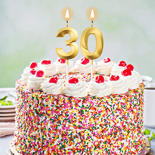 BBTO Birthday Candles Numeral Candles Cake Topper Decoration for Birthday Party Wedding Anniversary Celebration Supplies(Gold,30th) - Image 4