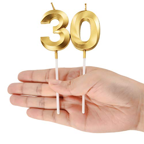 BBTO Birthday Candles Numeral Candles Cake Topper Decoration for Birthday Party Wedding Anniversary Celebration Supplies(Gold,30th) - Image 5
