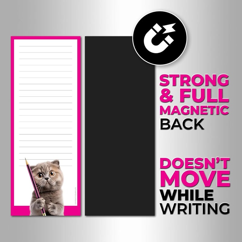Funny Cats Large Magnetic Notepads for Refrigerator (3 Pack) 3.5 x 9-40 Sheets per Pad - Grocery List Magnet Pad for Fridge, Cute Note Pads, Memo Pad, Meal Planner, To Do List from magy store - Image 2