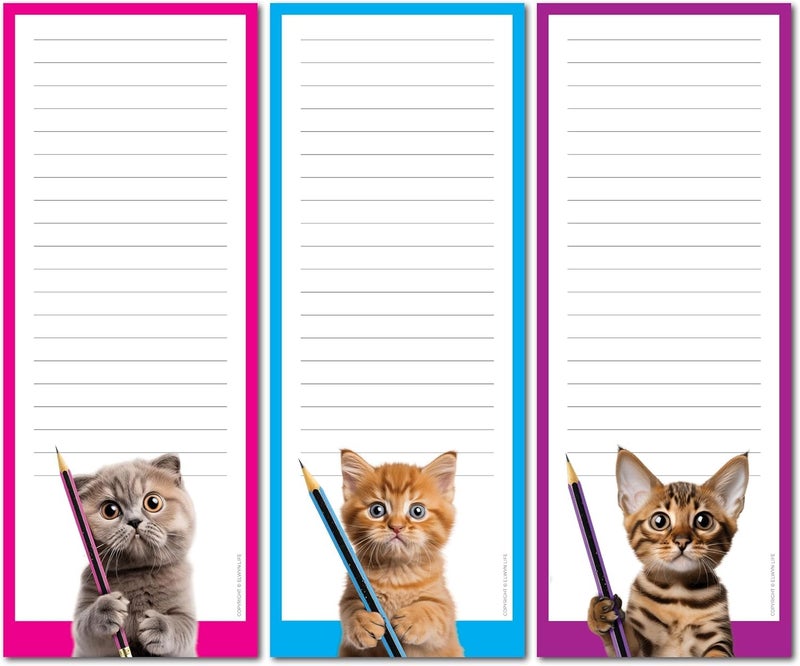 Funny Cats Large Magnetic Notepads for Refrigerator (3 Pack) 3.5 x 9-40 Sheets per Pad - Grocery List Magnet Pad for Fridge, Cute Note Pads, Memo Pad, Meal Planner, To Do List from magy store - Image 1