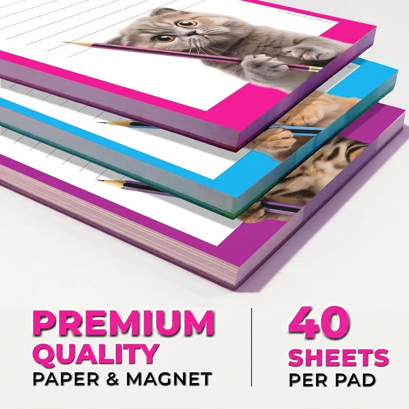 Funny Cats Large Magnetic Notepads for Refrigerator (3 Pack) 3.5 x 9-40 Sheets per Pad - Grocery List Magnet Pad for Fridge, Cute Note Pads, Memo Pad, Meal Planner, To Do List from magy store - Image 3