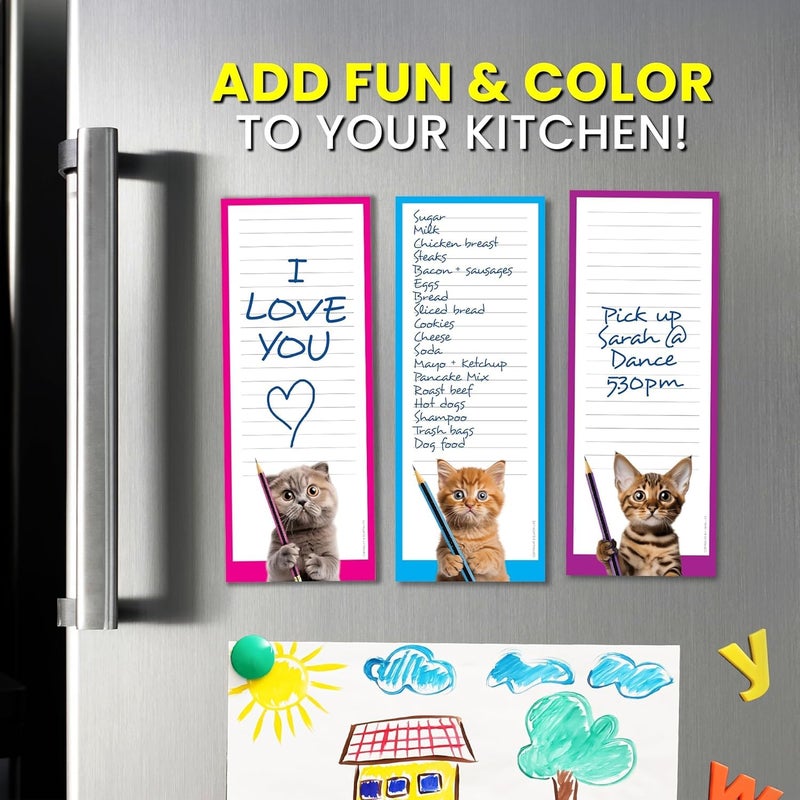 Funny Cats Large Magnetic Notepads for Refrigerator (3 Pack) 3.5 x 9-40 Sheets per Pad - Grocery List Magnet Pad for Fridge, Cute Note Pads, Memo Pad, Meal Planner, To Do List from magy store - Image 5