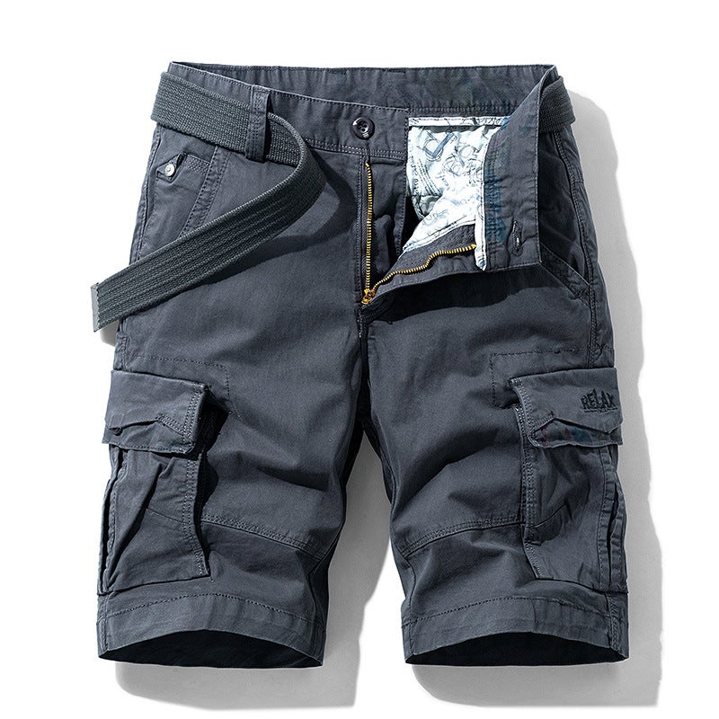 American Style Trendy Brand Work Shorts Mens Loose Shorts Casual All-match Straight Mid-length Pants Cotton Elastic Multi-pocket Five-length Pants for Men Army Green - Image 4