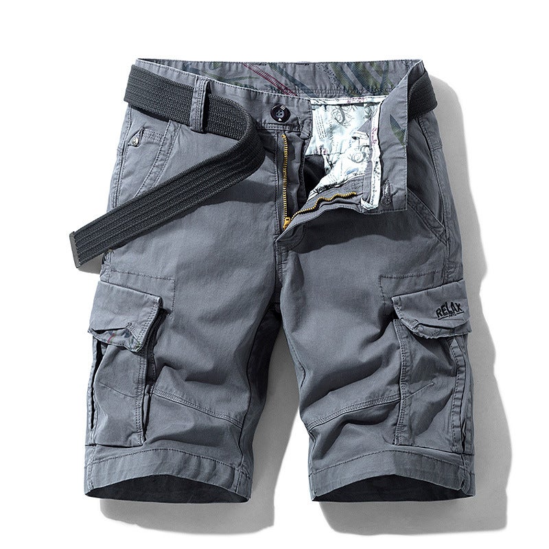 American Style Trendy Brand Work Shorts Mens Loose Shorts Casual All-match Straight Mid-length Pants Cotton Elastic Multi-pocket Five-length Pants for Men Army Green - Image 5