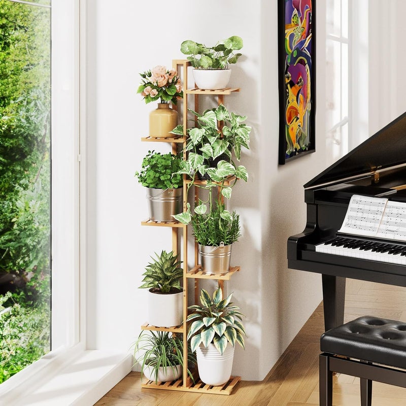 ROSSNY 55 Inch Tall Plant Stand Indoor, 7 Tier 8 Potted Bamboo Plant Stands for Indoor Plants, Corner Plant Stand, Plant Shelf For Indoor, Tiered Plant Stands, Planter Holder for Multiple Plants Indoor, Natural - Image 5