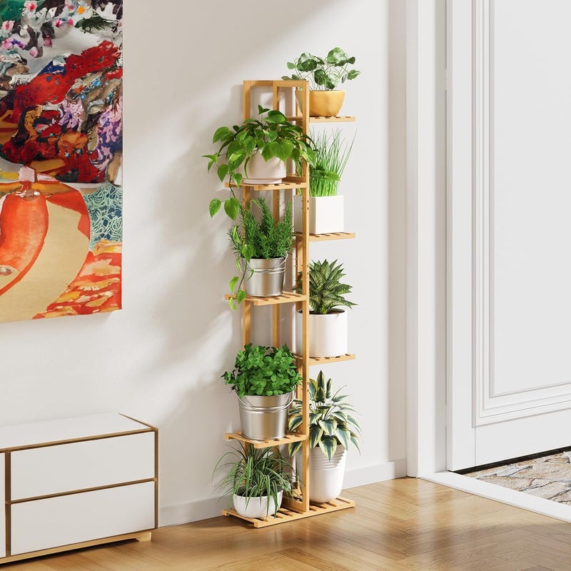 ROSSNY 55 Inch Tall Plant Stand Indoor, 7 Tier 8 Potted Bamboo Plant Stands for Indoor Plants, Corner Plant Stand, Plant Shelf For Indoor, Tiered Plant Stands, Planter Holder for Multiple Plants Indoor, Natural - Image 4