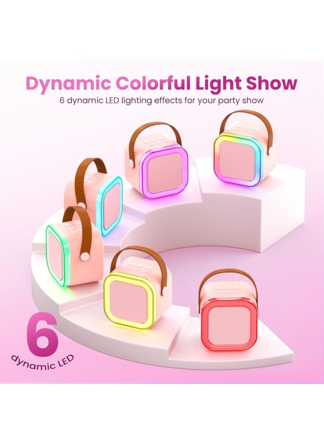 Portable Karaoke Machine with 2 Mics – Bluetooth Singing Speaker with Lights (Pink) - Image 3